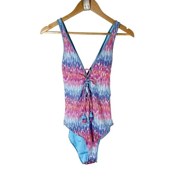 BECCA Joshua Tree One Piece Swimsuit Plunge Neck Adjustable Strap Medium - Picture 1 of 11